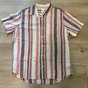 Gap Men’s Large Linen Blend Standard Fit Striped Button Down Short Sleeve Shirt